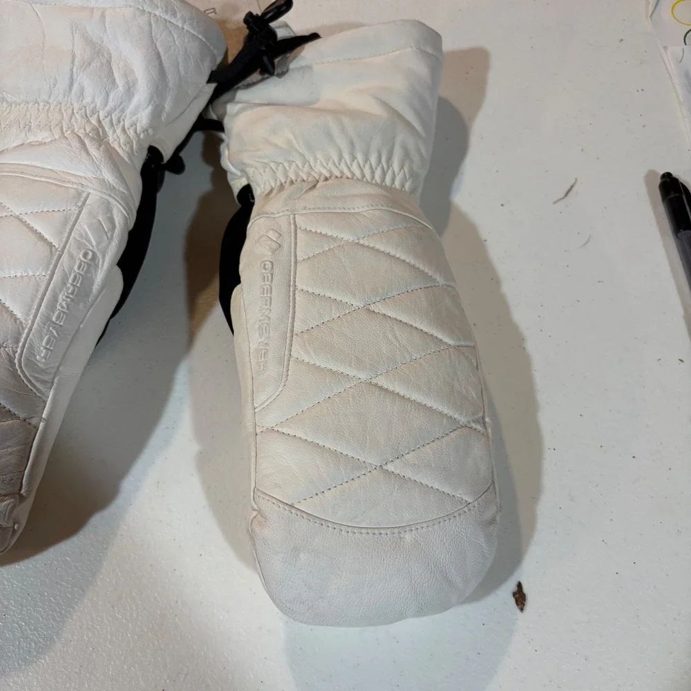 Obermeyer Leather Down Mitten White Quilted 600 Fill Goose Down Large 18047Z